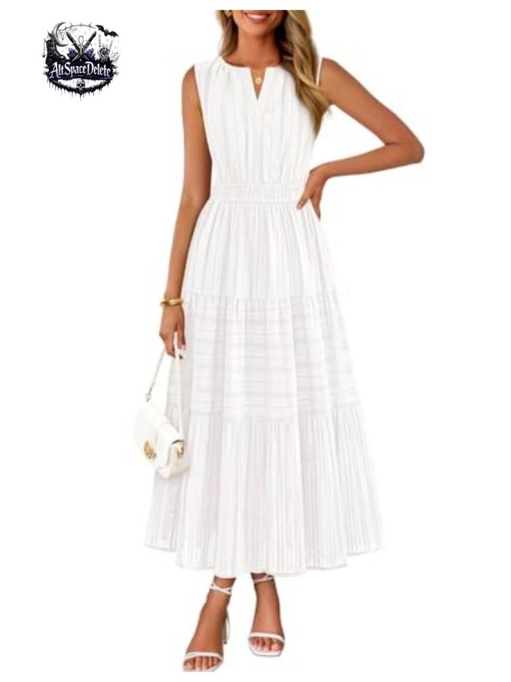 Sleeveless V Neck Tiered Midi Dress Cotton Jacquard Pockets Casual